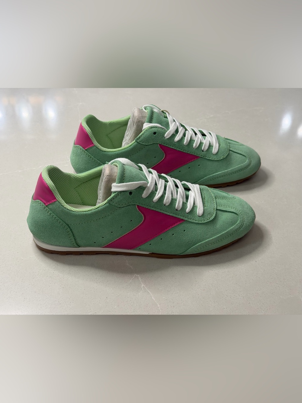 NWT Mila Paoli Italy Mint Green Hot Pink Suede Leather Retro Sneakers EU 39